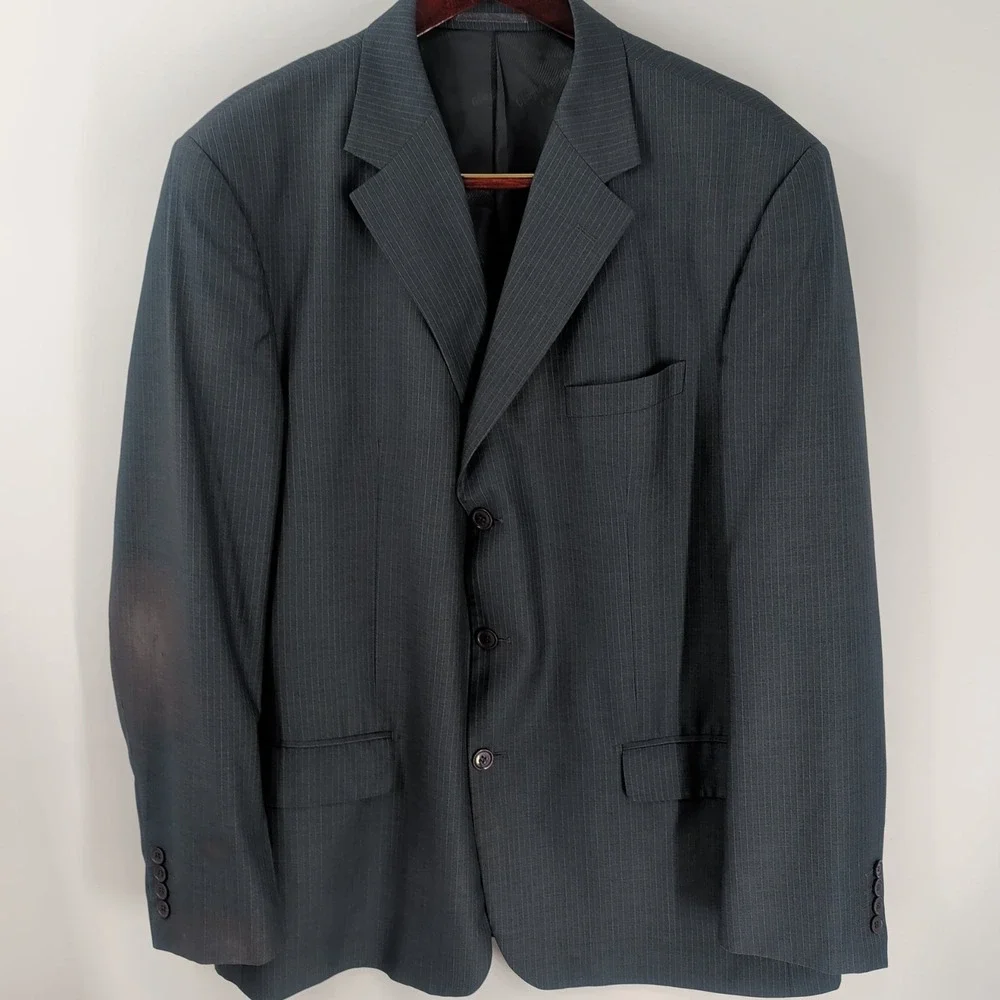 Vintage Giorgio Fiorelli Pine Striped 2-Piece Set Suit Jacket &‎ Pants Gray 46